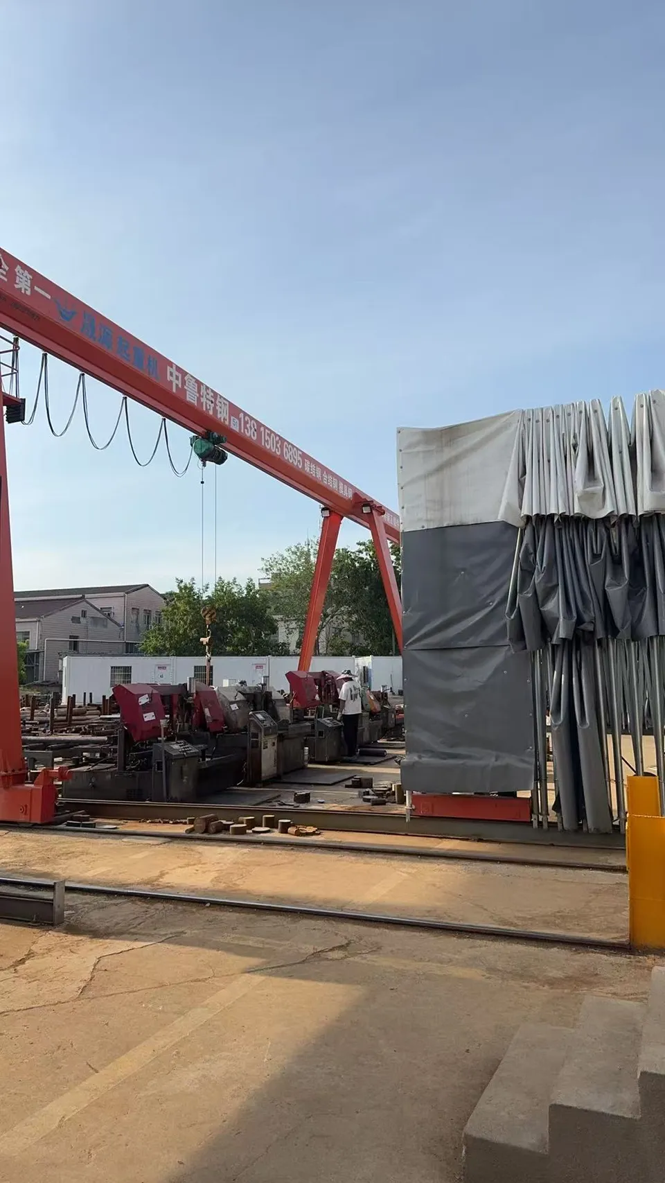 CNC sawing machines in the steel cutting workshop